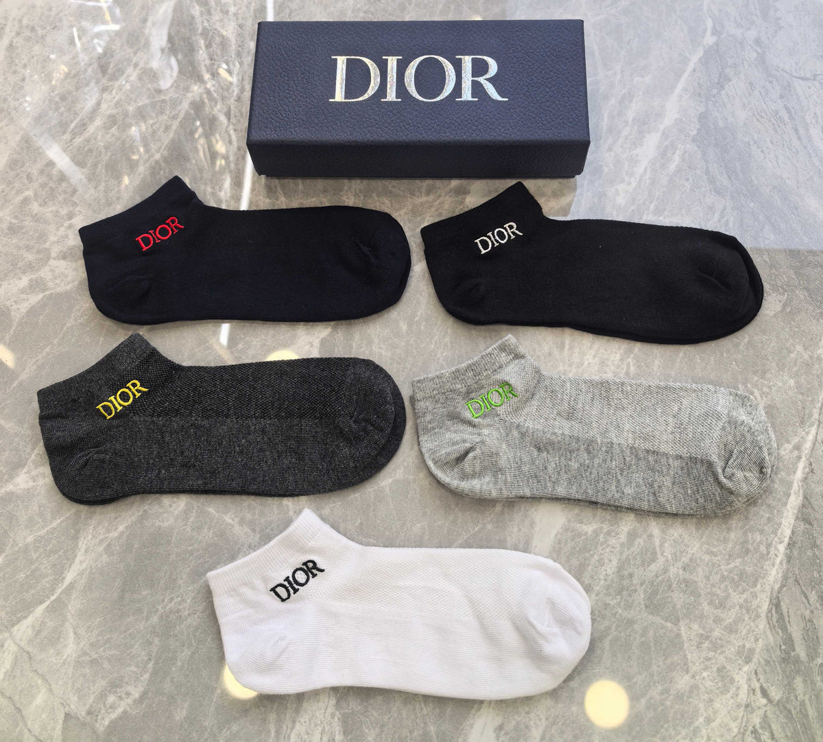 Dior Visible Branded Cuff Or Emblem Details No-Show Socks - 5-Pair Set