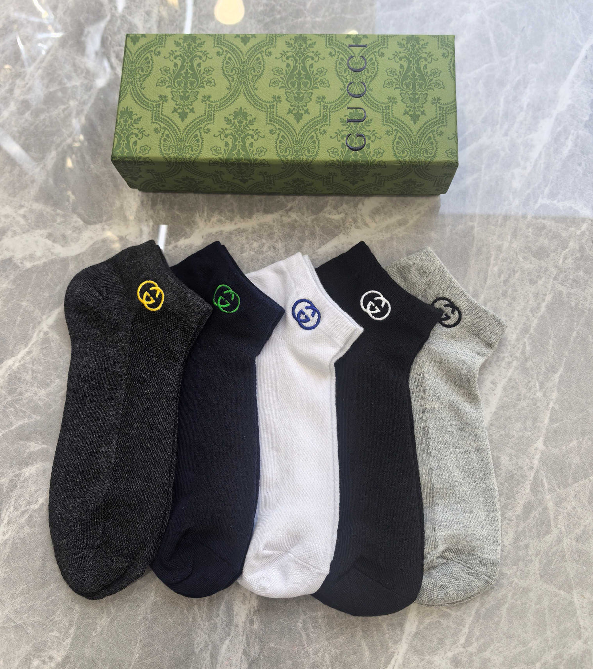 Gucci Small Colourful Emblem Details Ankle Socks - 5-Pair Set
