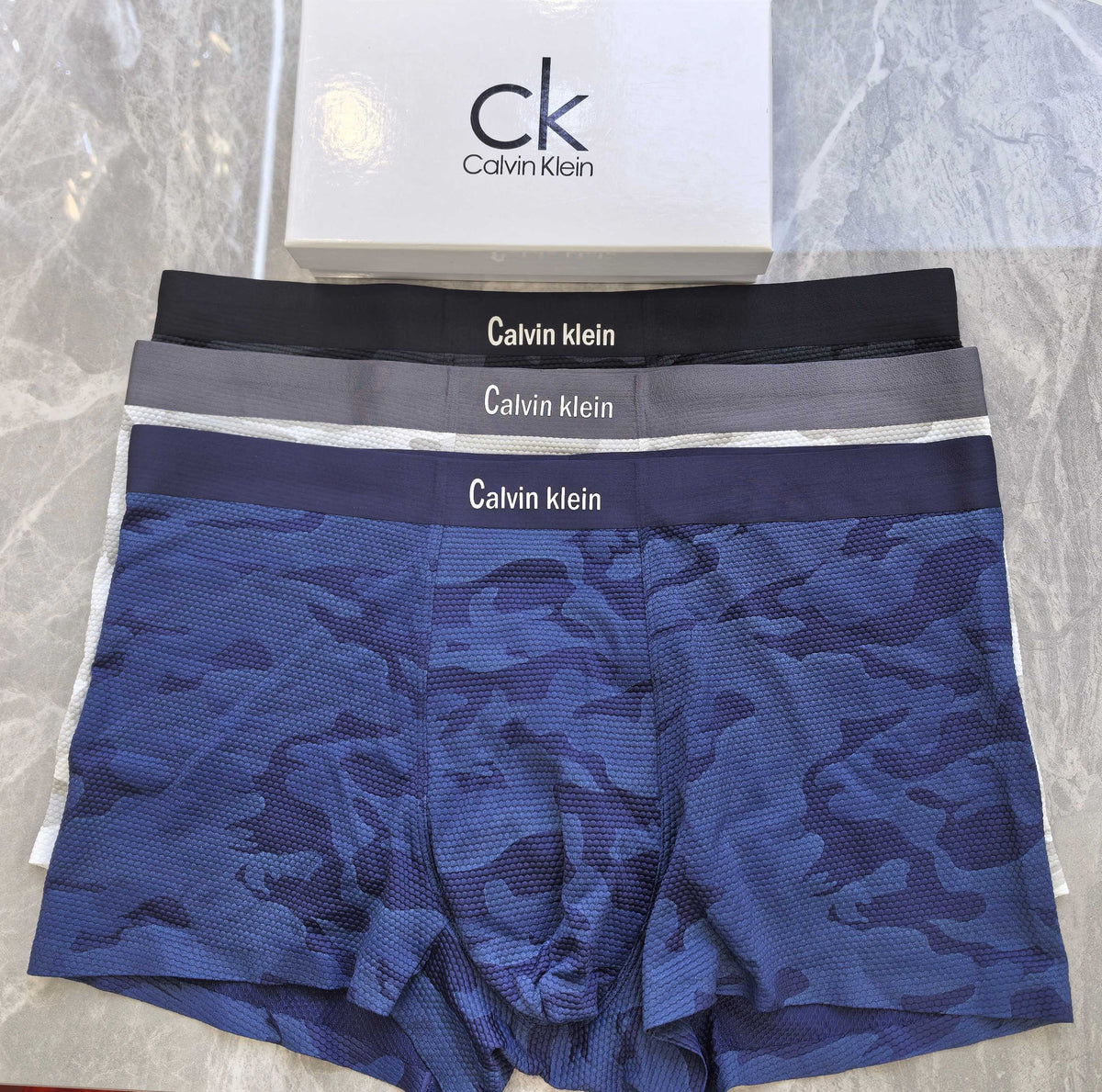 Calvin Klein Black Camo Boxer Briefs 3-Piece Box Collection