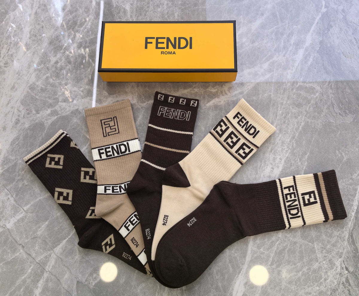 Fendi Cotton Crew Socks - 5-Pair Pack