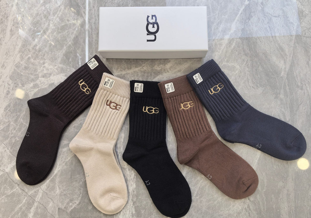 UGG Contrast Wordmarks Crew Socks - 5-Pair Set