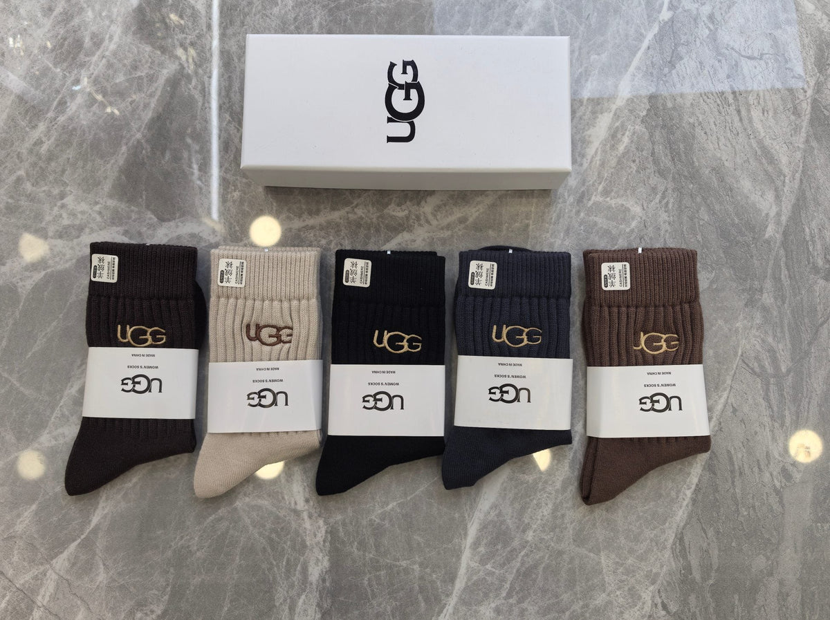 UGG Contrast Wordmarks Crew Socks - 5-Pair Set