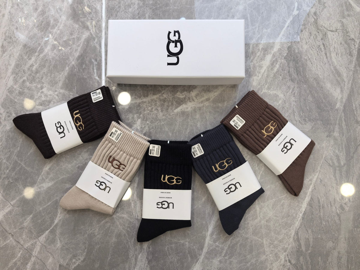 UGG Contrast Wordmarks Crew Socks - 5-Pair Set