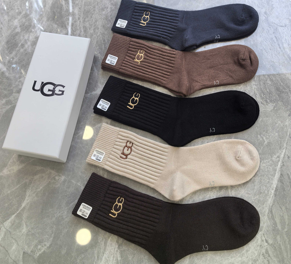 UGG Contrast Wordmarks Crew Socks - 5-Pair Set