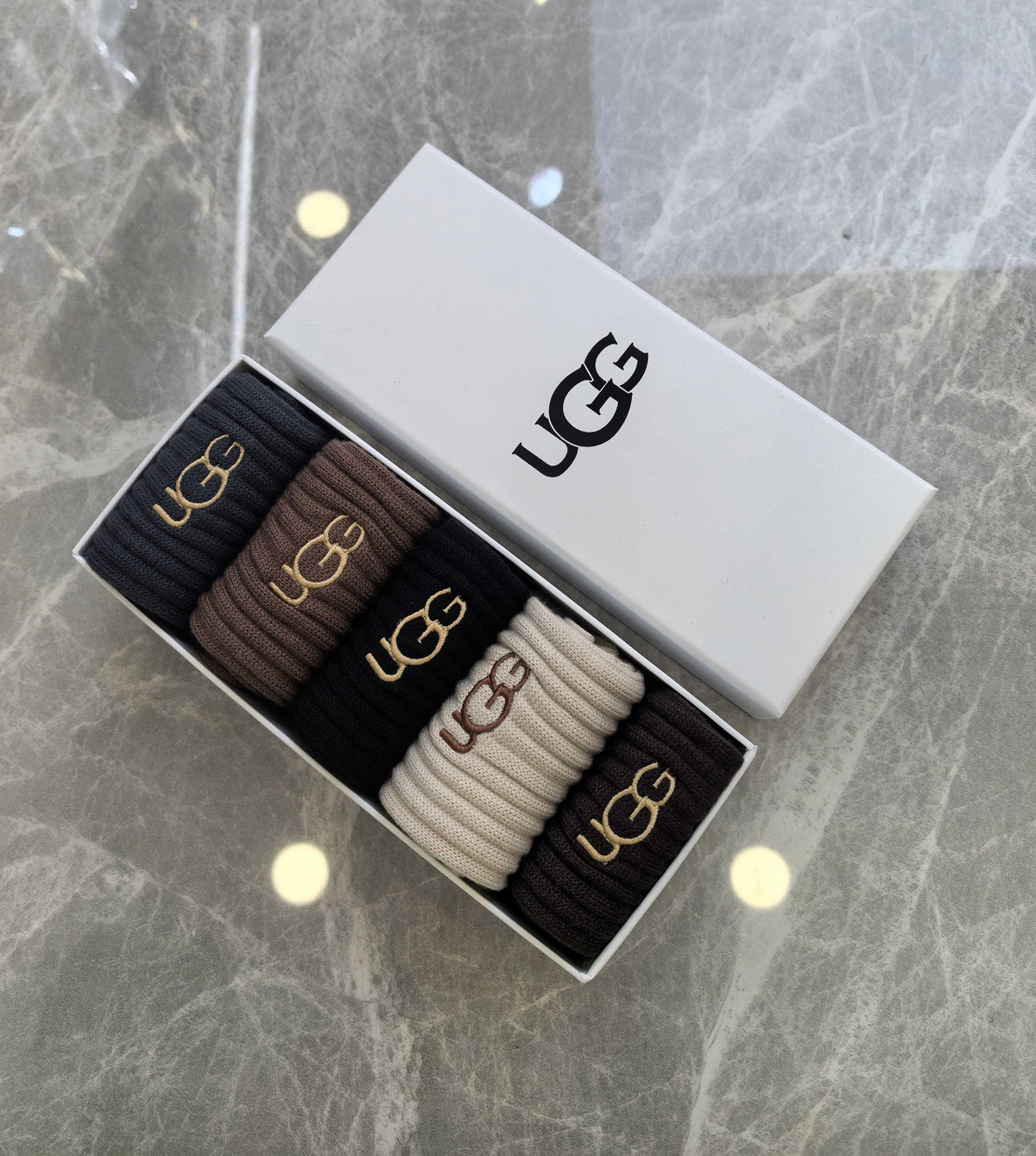 UGG Contrast Wordmarks Crew Socks - 5-Pair Set