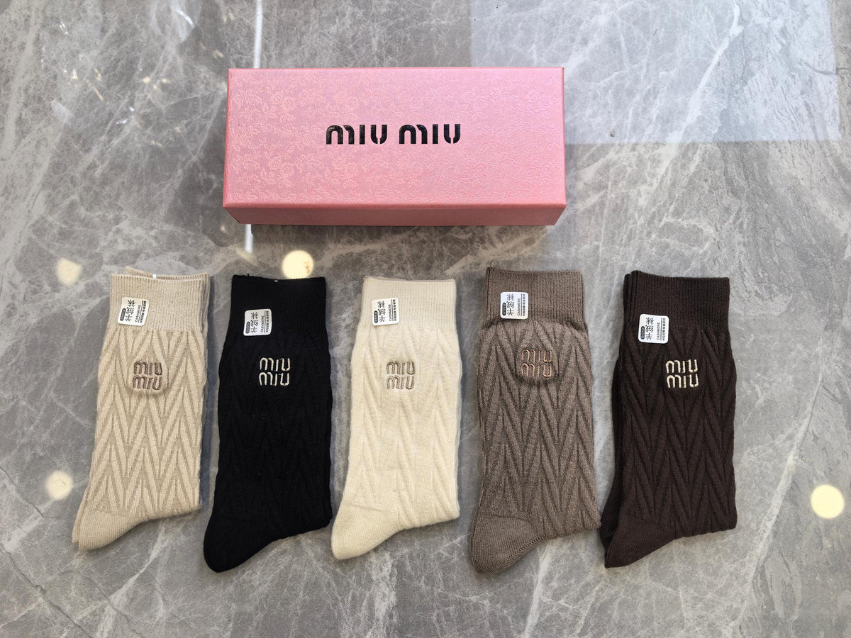 Miu Miu Restrained Wordmarks Crew Socks - 5-Pair Set