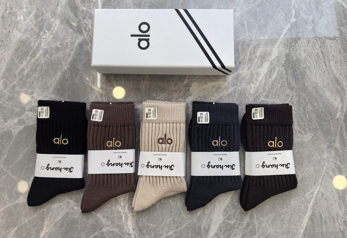 Alo Clean Logo Details Crew Socks - 5-Pair Set