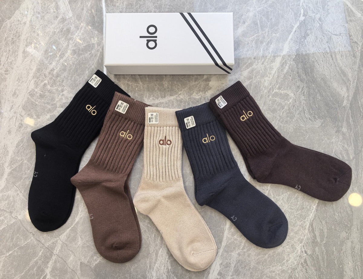 Alo Clean Logo Details Crew Socks - 5-Pair Set