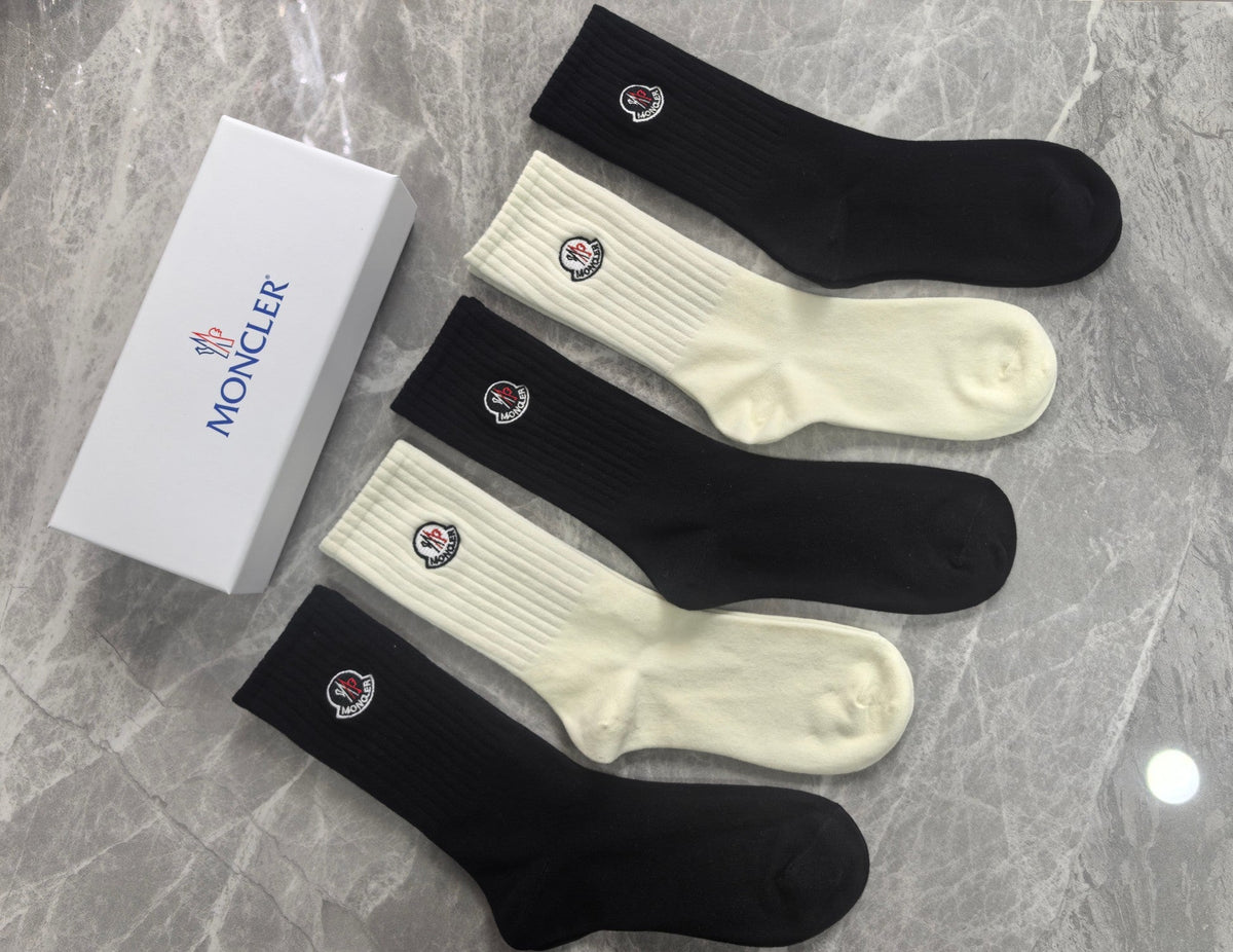 Moncler Small Round Emblems Crew Socks - 5-Pair Set