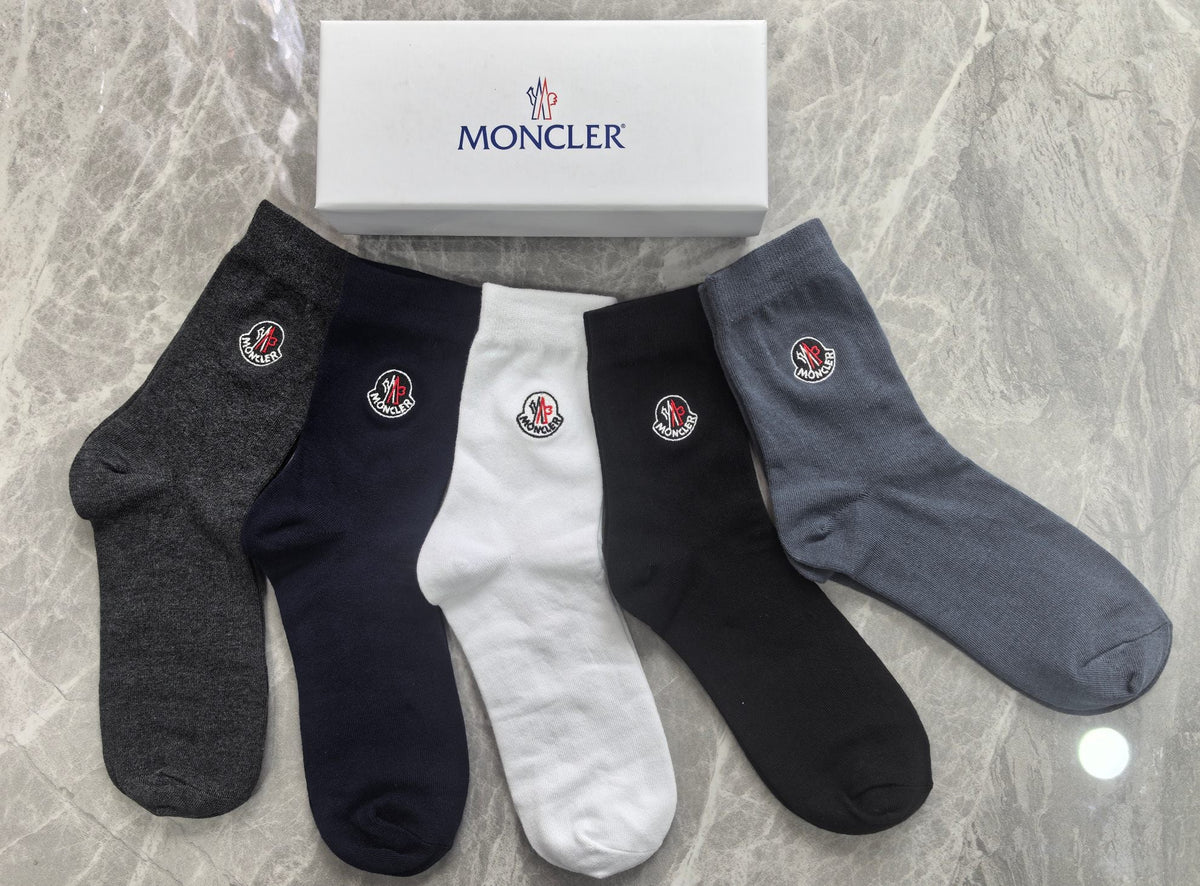 Moncler Small Round Emblems Crew Socks - 5-Pair Set