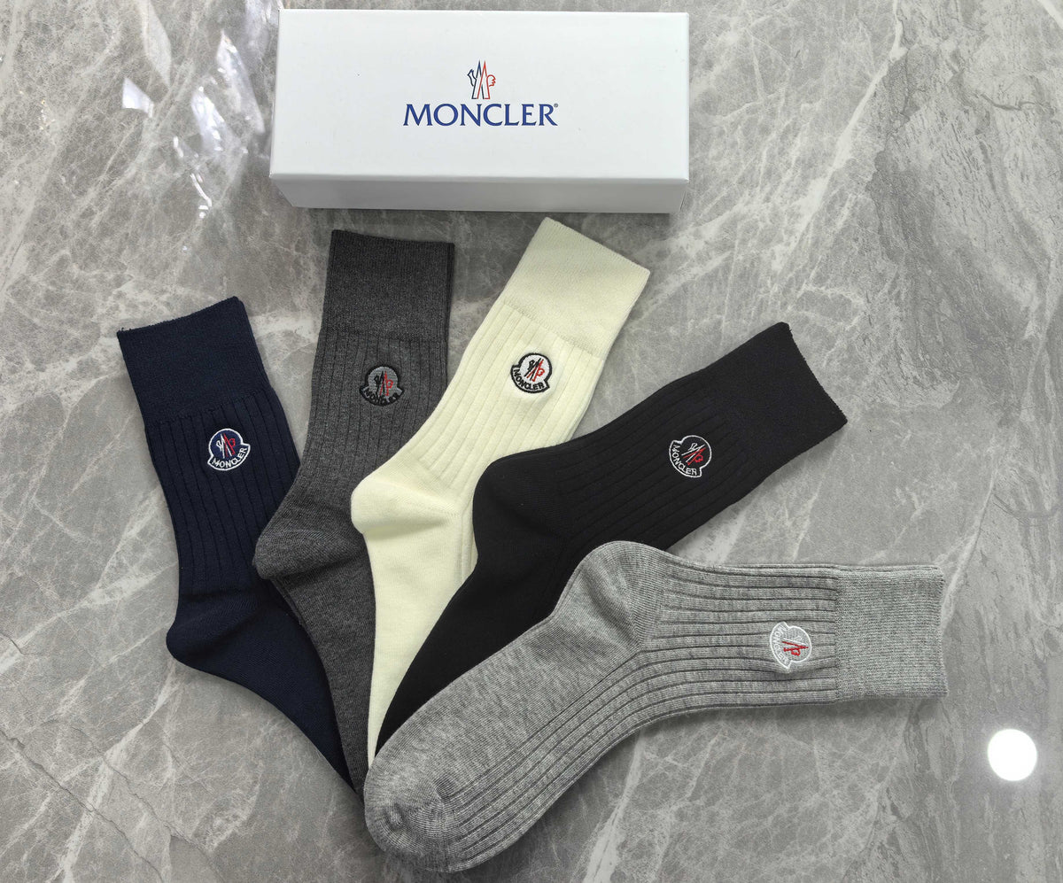 Moncler Small Round Emblems Crew Socks - 5-Pair Set