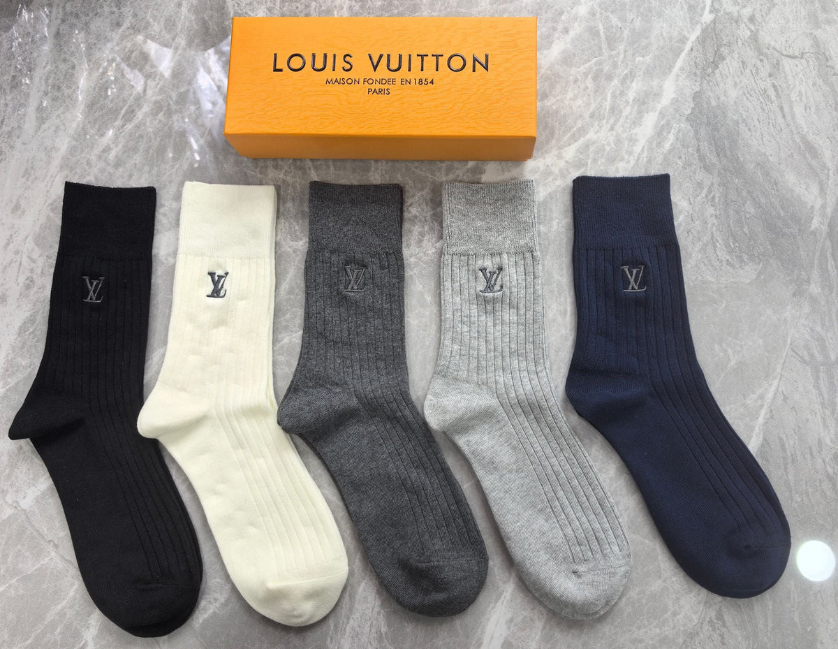 Louis Vuitton Cotton Mixed Neutral Logo Detail Crew Socks - 5-Pair Set
