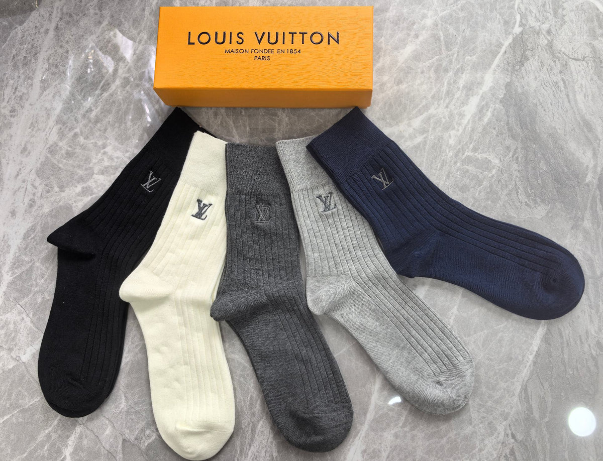 Louis Vuitton Cotton Mixed Neutral Logo Detail Crew Socks - 5-Pair Set