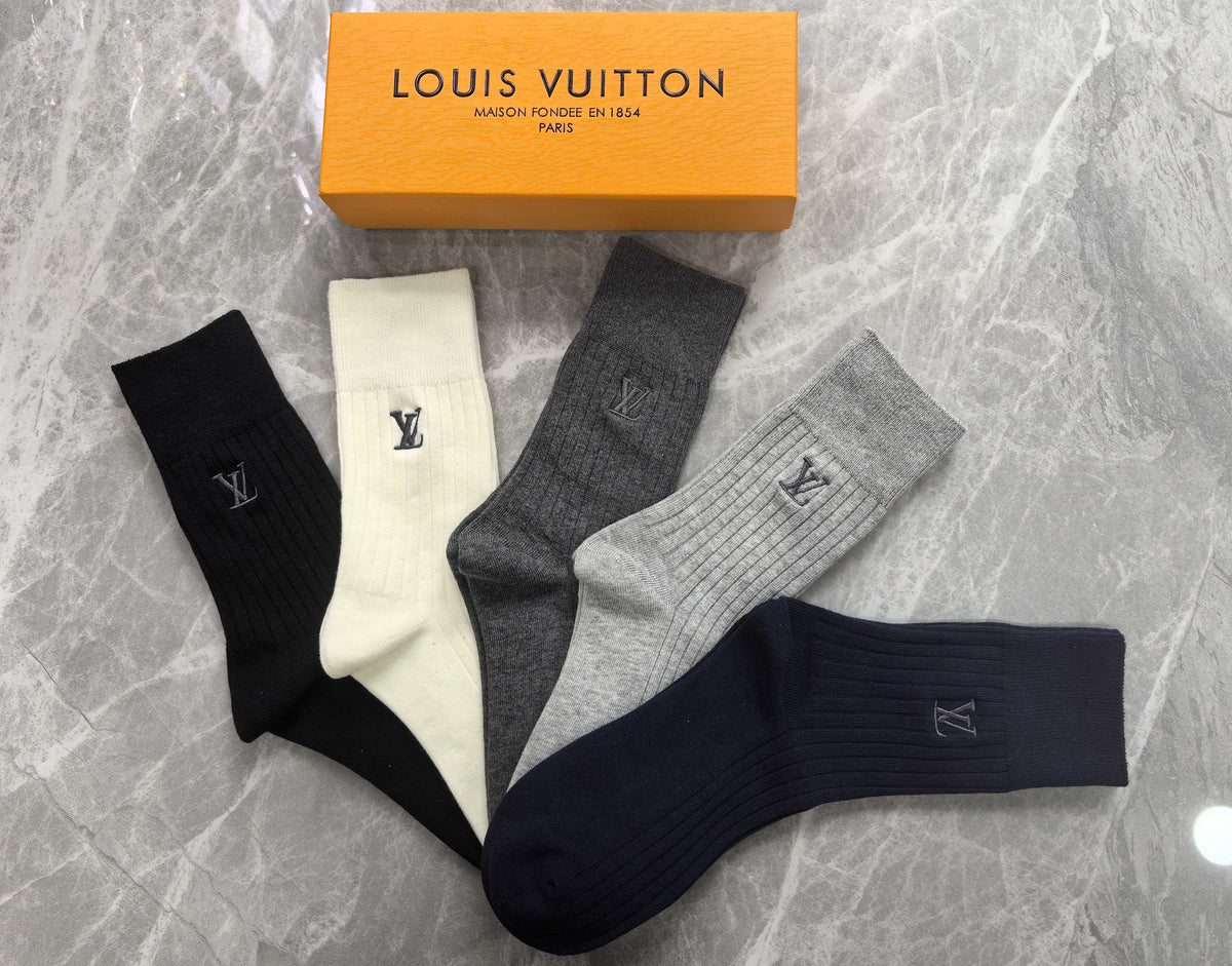 Louis Vuitton Cotton Mixed Neutral Logo Detail Crew Socks - 5-Pair Set
