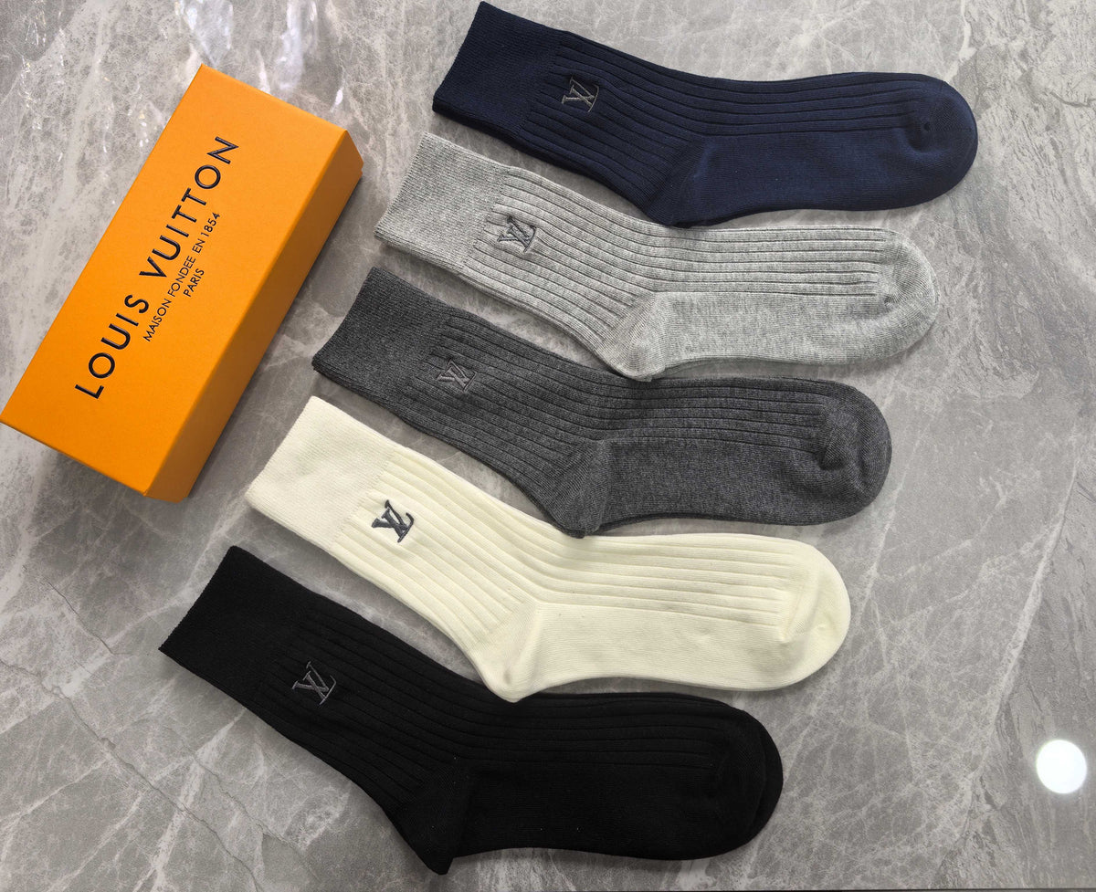 Louis Vuitton Cotton Mixed Neutral Logo Detail Crew Socks - 5-Pair Set