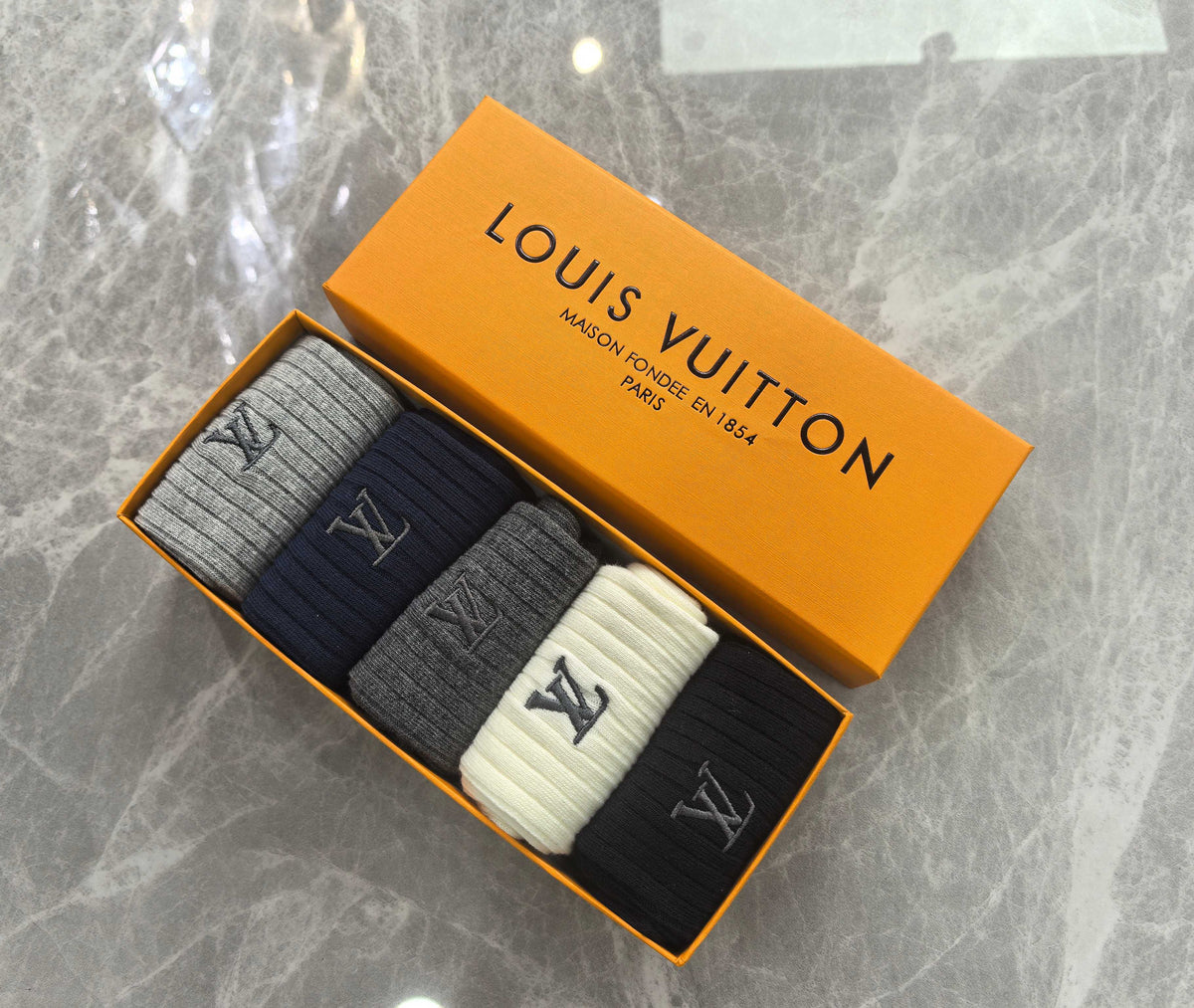Louis Vuitton Cotton Mixed Neutral Logo Detail Crew Socks - 5-Pair Set