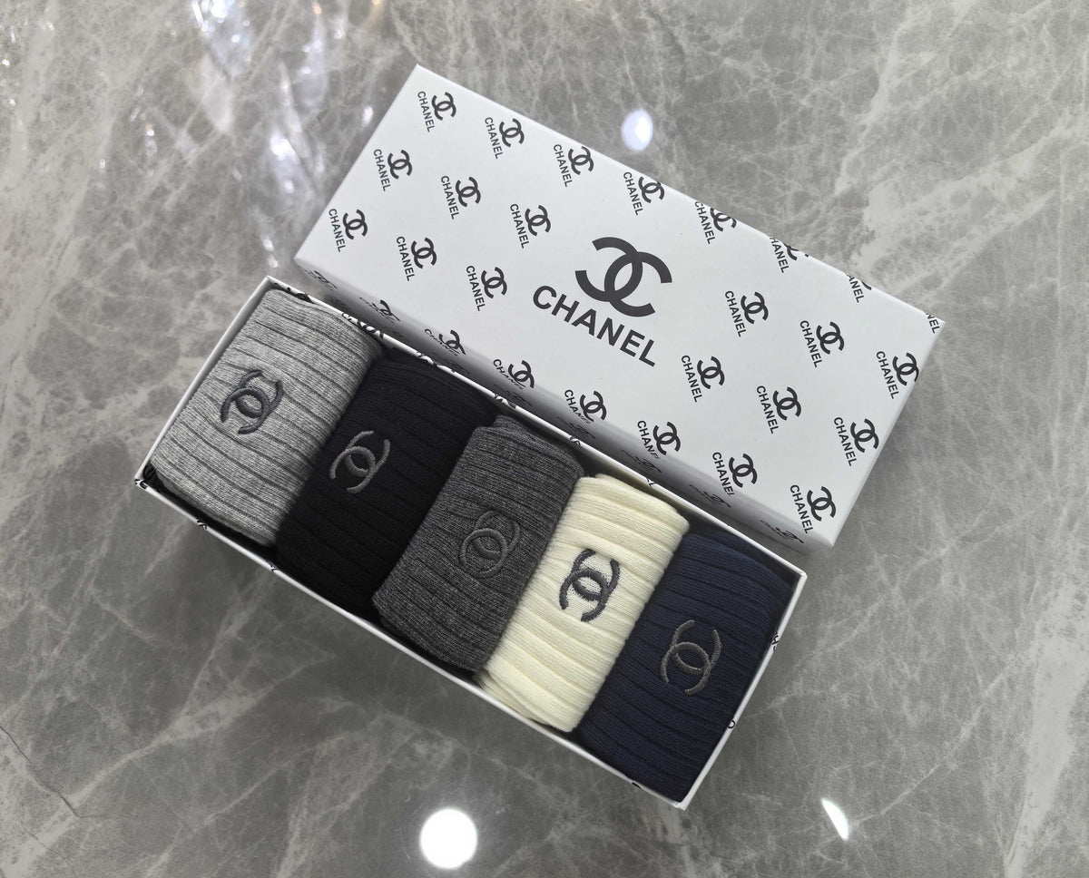 Chanel Small Emblem Details Crew Socks - 5-Pair Set