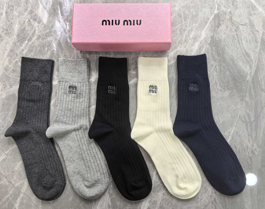 Miu Miu Restrained Wordmarks Crew Socks - 5-Pair Set