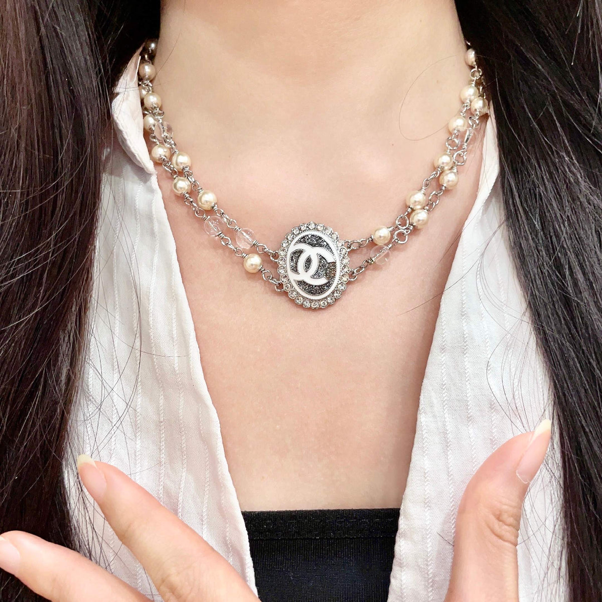 Martin Graham pendant necklace in polished metal-tone – front product view