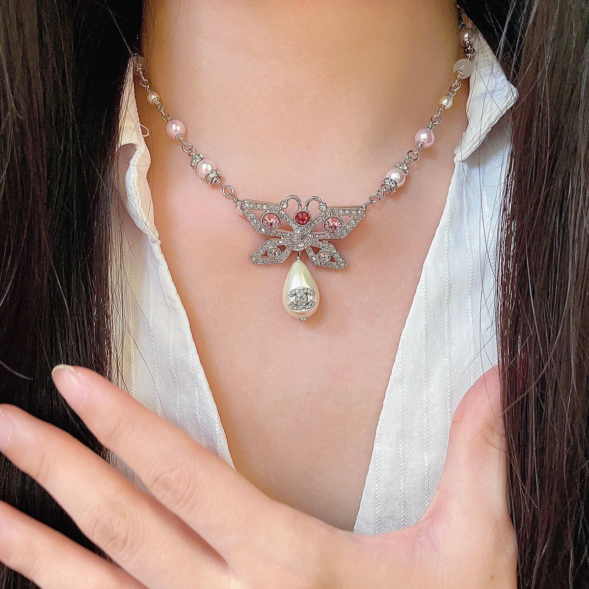 Martin Graham pendant necklace in polished metal-tone – front product view