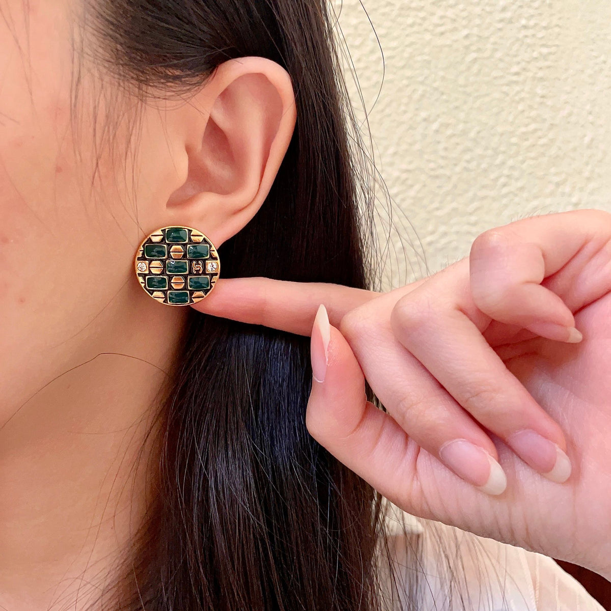 Martin Graham stud earrings in polished metal-tone – front product view