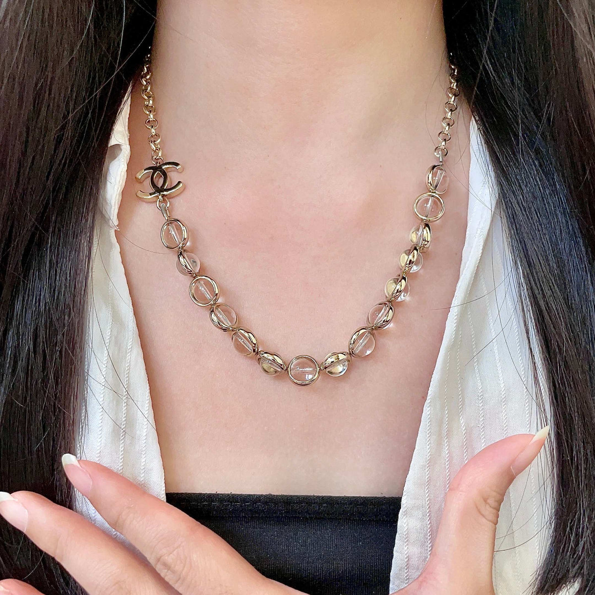 Martin Graham pendant necklace in polished metal-tone – front product view