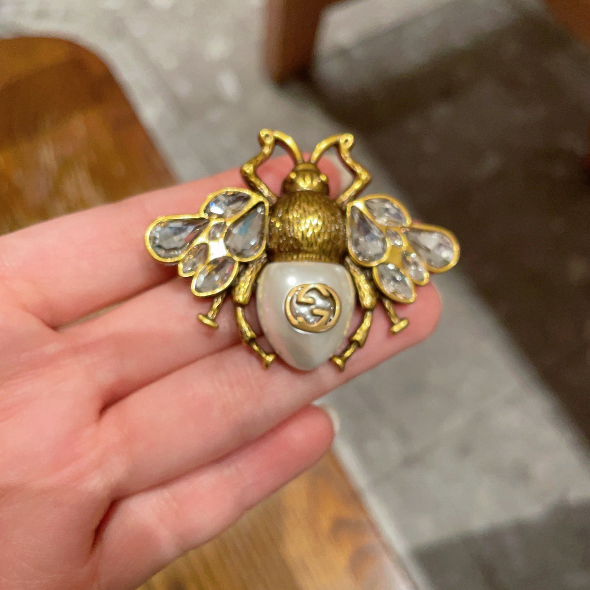 Martin Graham brooch in polished metal-tone – side detail