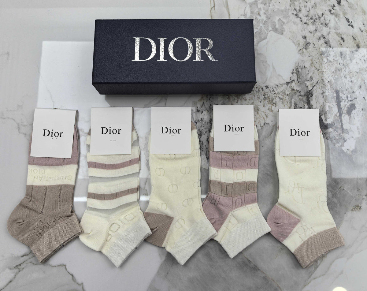 Dior Mixed Neutral Logo Detail No-Show Socks - 5-Pair Set