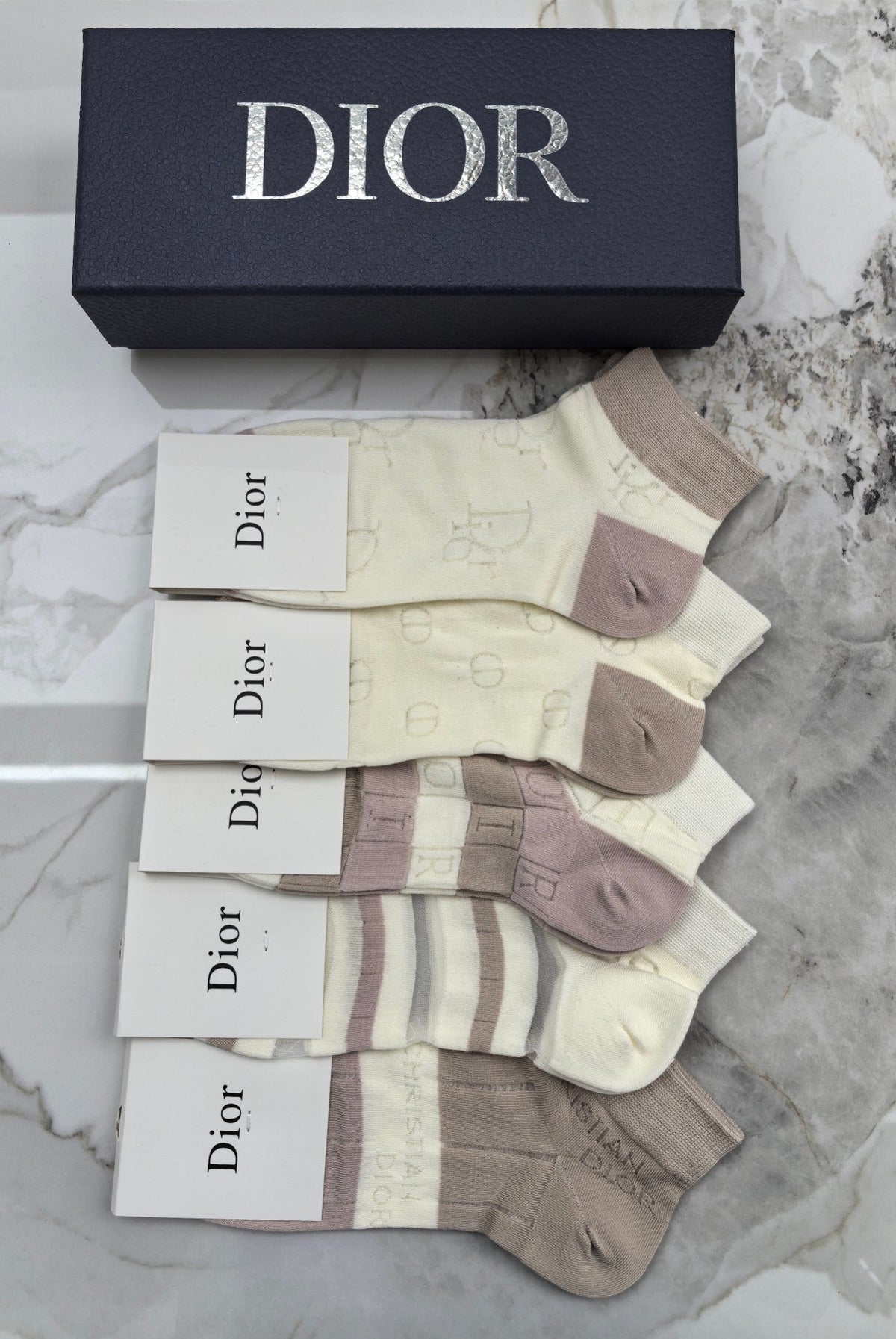 Dior Mixed Neutral Logo Detail No-Show Socks - 5-Pair Set