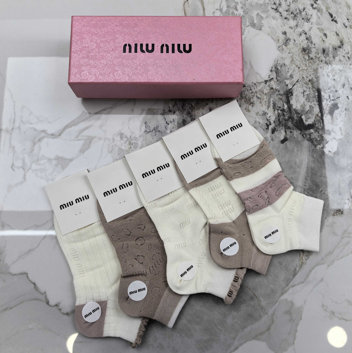 Miu Miu Modal Mixed Neutral Logo Detail No-Show Socks - 5-Pair Set