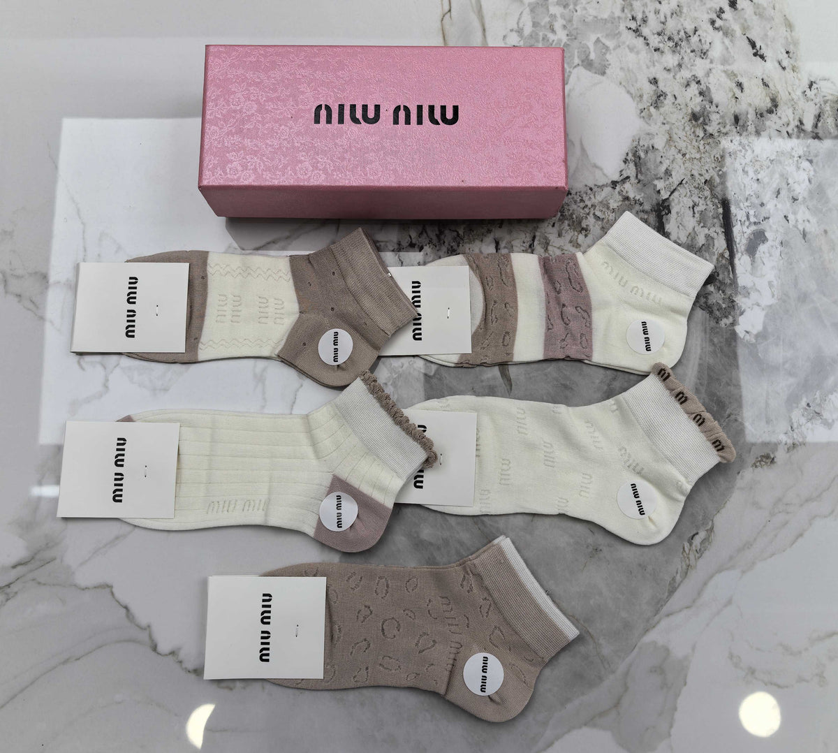 Miu Miu Modal Mixed Neutral Logo Detail No-Show Socks - 5-Pair Set