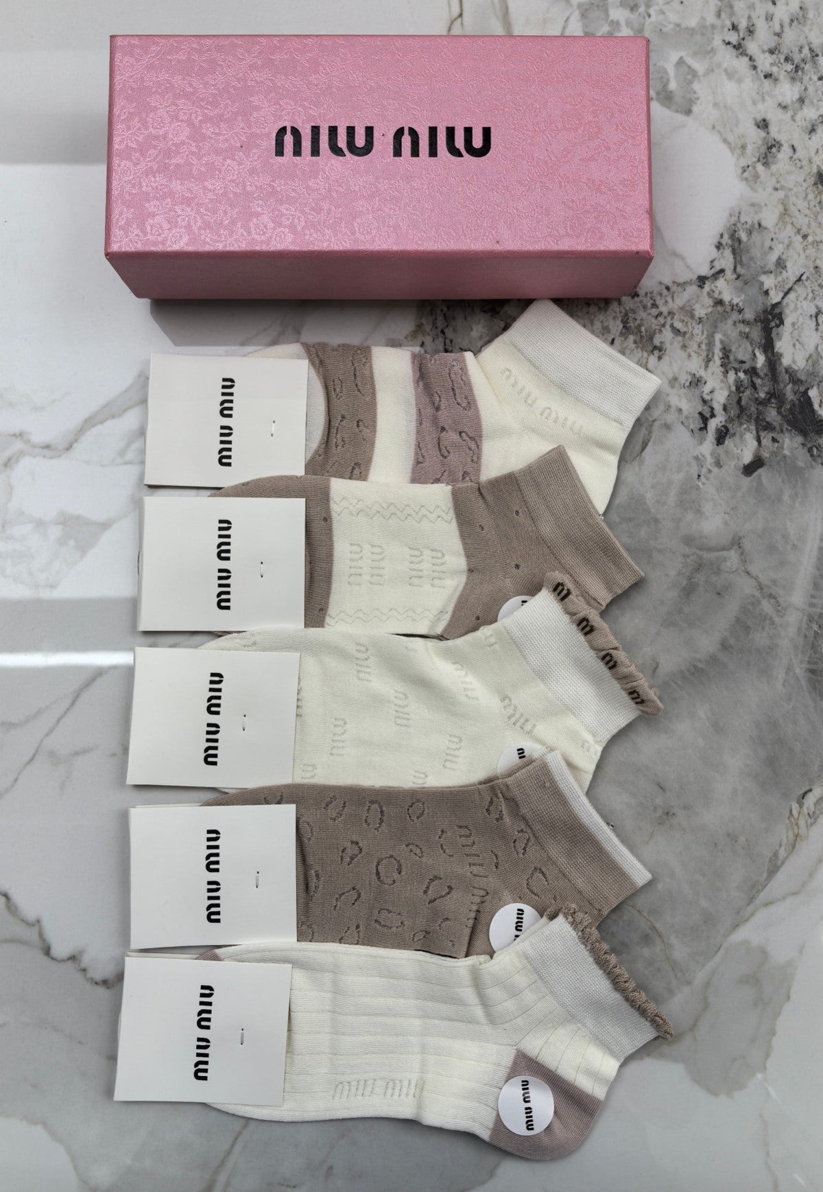 Miu Miu Modal Mixed Neutral Logo Detail No-Show Socks - 5-Pair Set