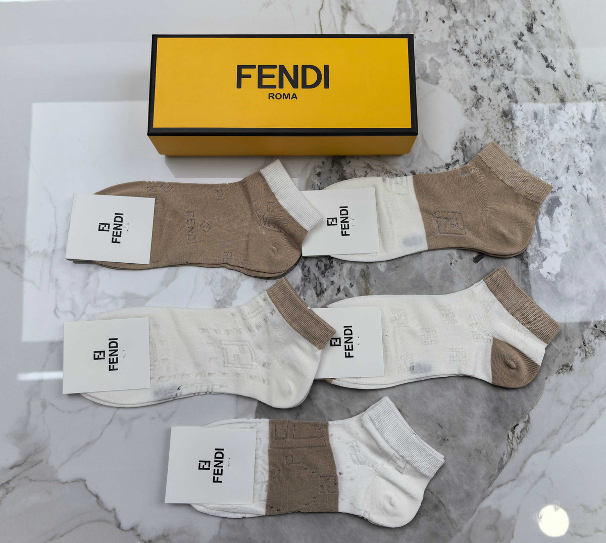 Fendi Modal Mixed Neutral Logo Detail No-Show Socks - 5-Pair Set