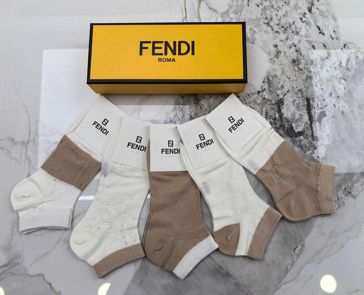Fendi Modal Mixed Neutral Logo Detail No-Show Socks - 5-Pair Set