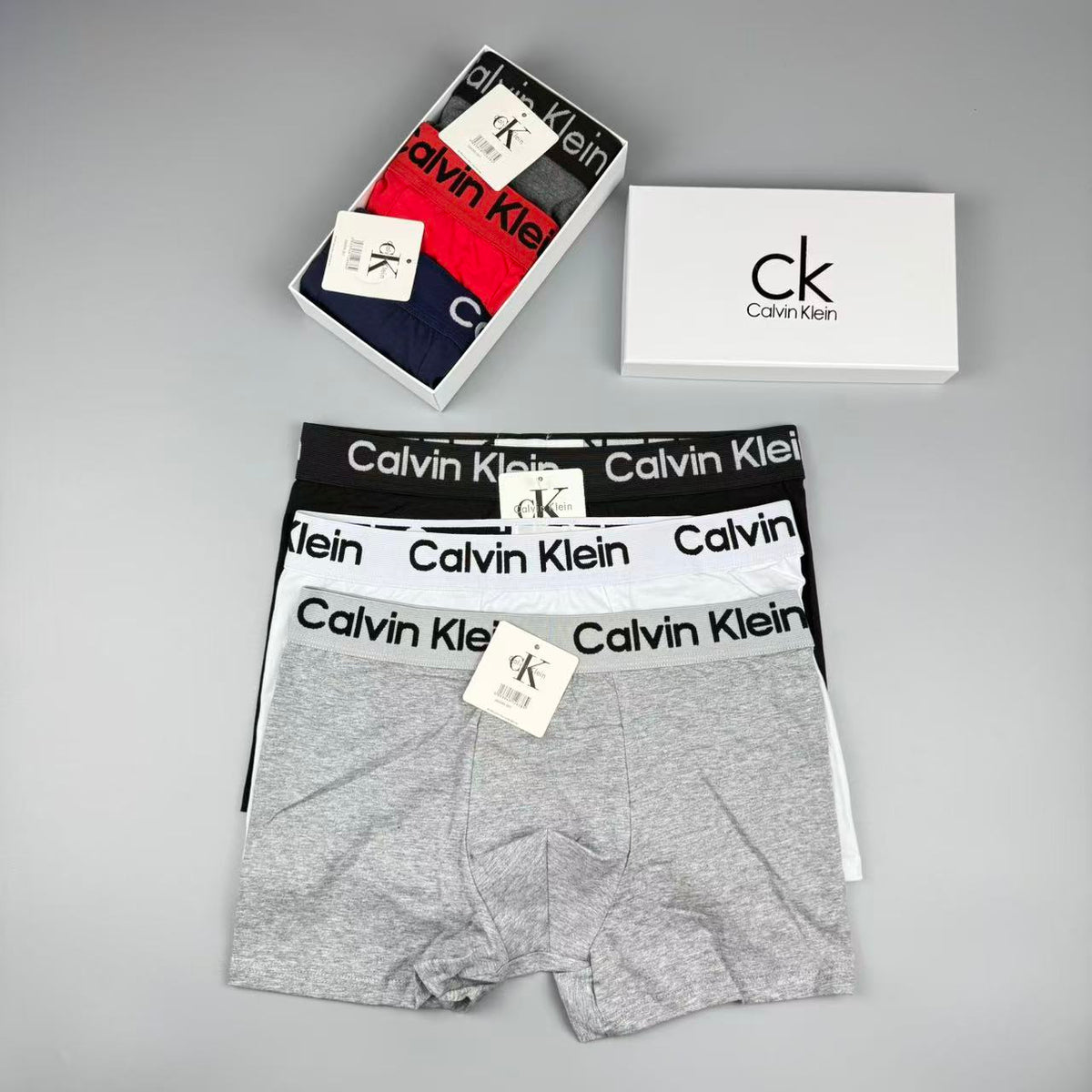 Calvin Klein Red, White, Navy, Grey & Black Cotton Men's Boxer Briefs - 3-Piece Box