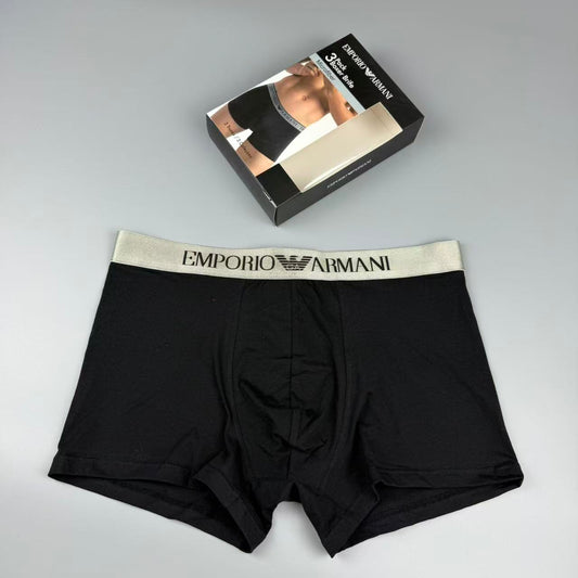Armani Cotton Visible Colour, Waistband And Emblem Details Men's Boxer Briefs - 3-Piece Box