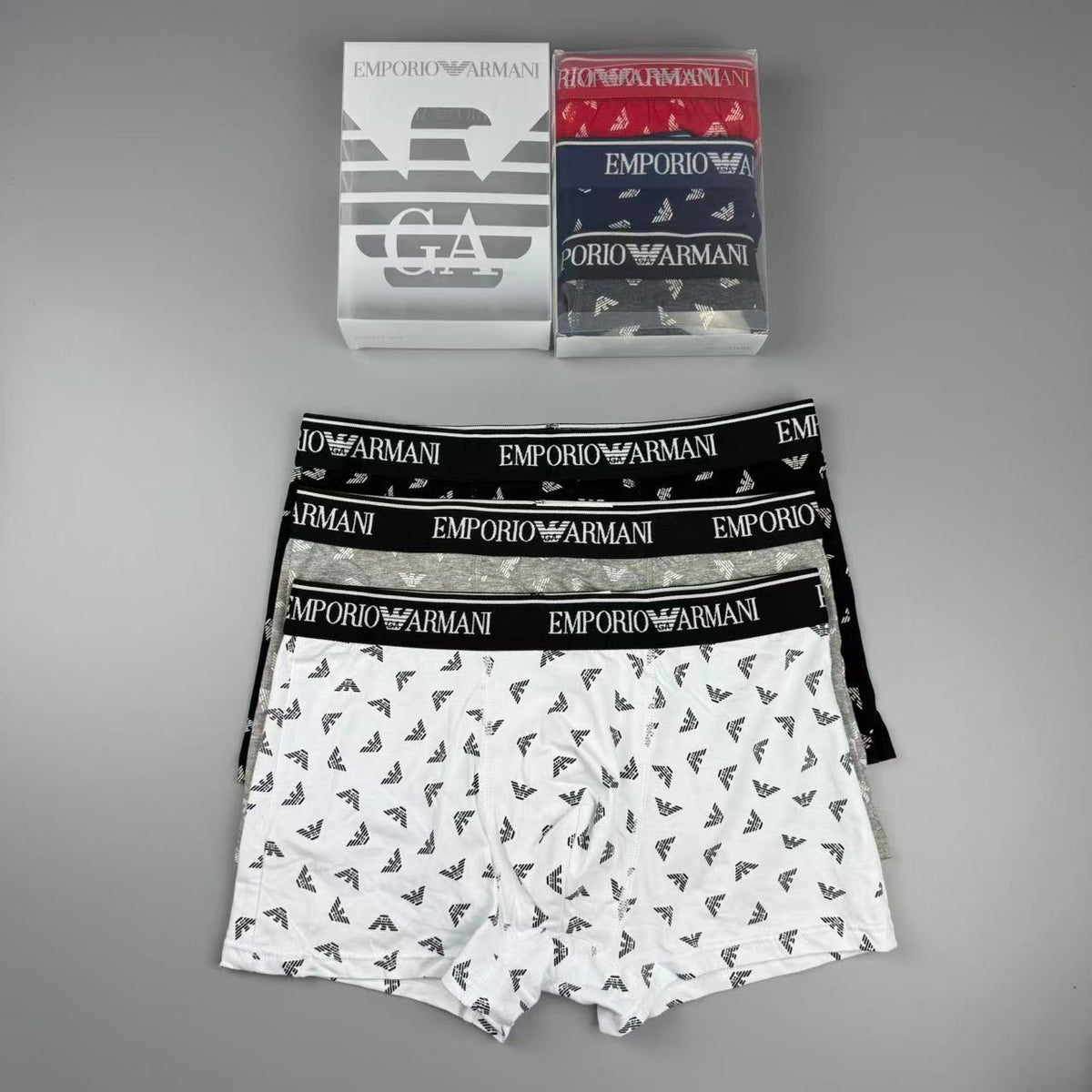Armani Cotton Visible Colour, Waistband And Emblem Details Men's Boxer Briefs - 3-Piece Box
