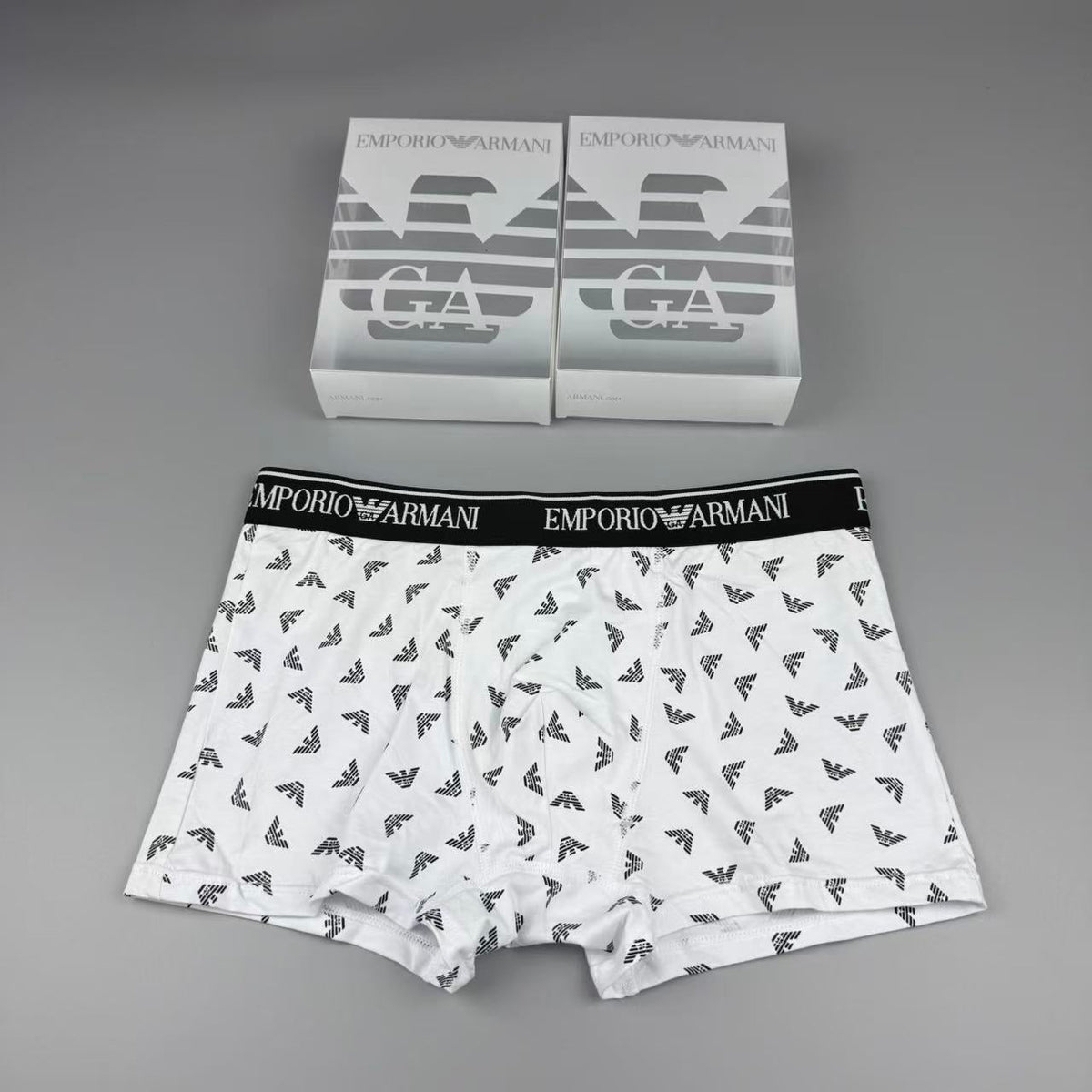 Armani Cotton Visible Colour, Waistband And Emblem Details Men's Boxer Briefs - 3-Piece Box