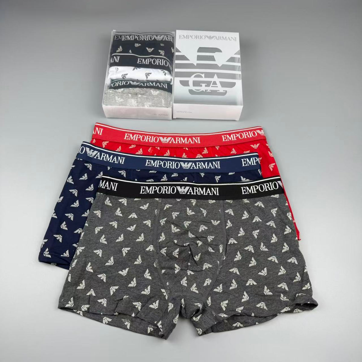 Armani Cotton Visible Colour, Waistband And Emblem Details Men's Boxer Briefs - 3-Piece Box