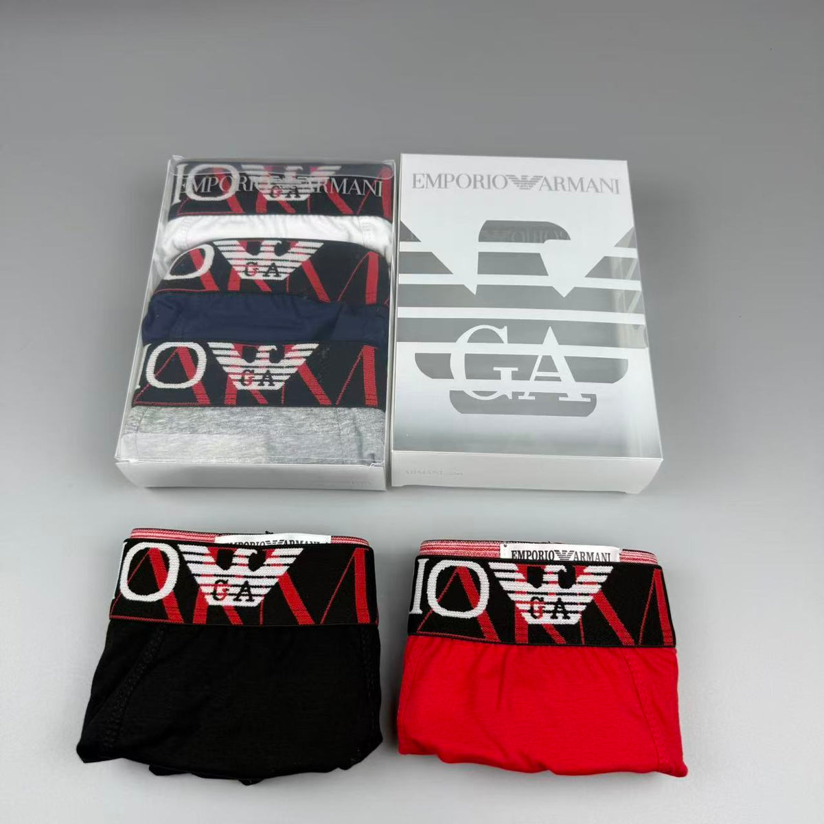 Armani Cotton Visible Colour, Waistband And Emblem Details Men's Boxer Briefs - 3-Piece Box