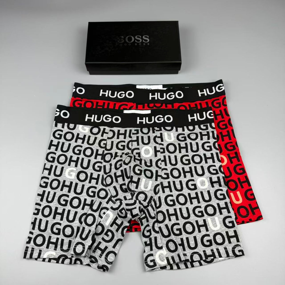 Boss Cotton All-Over Logo Pattern Men's Boxer Briefs - 3-Piece Box