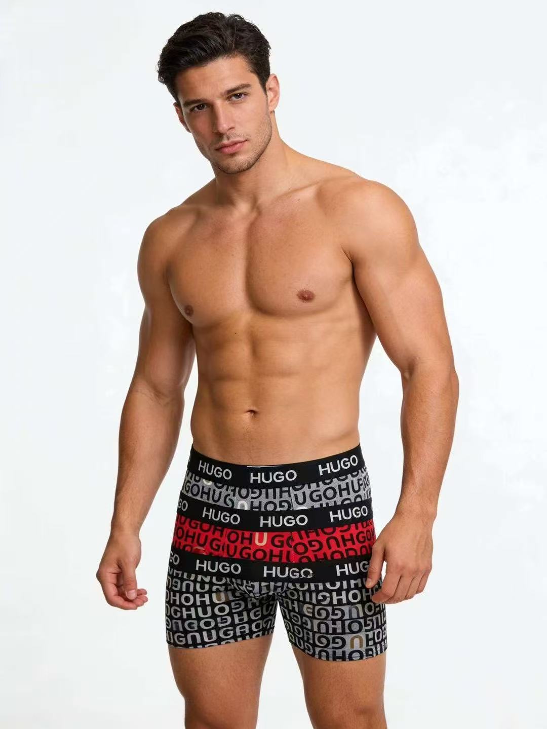 Boss Cotton All-Over Logo Pattern Men's Boxer Briefs - 3-Piece Box