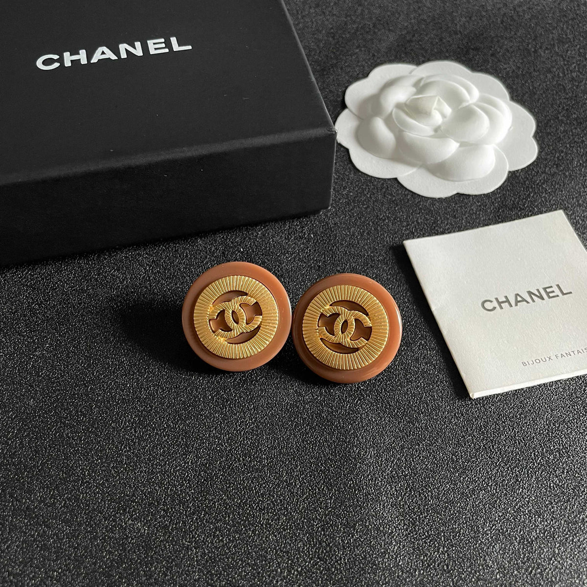 Martin Graham stud earrings in polished metal-tone – styled product view