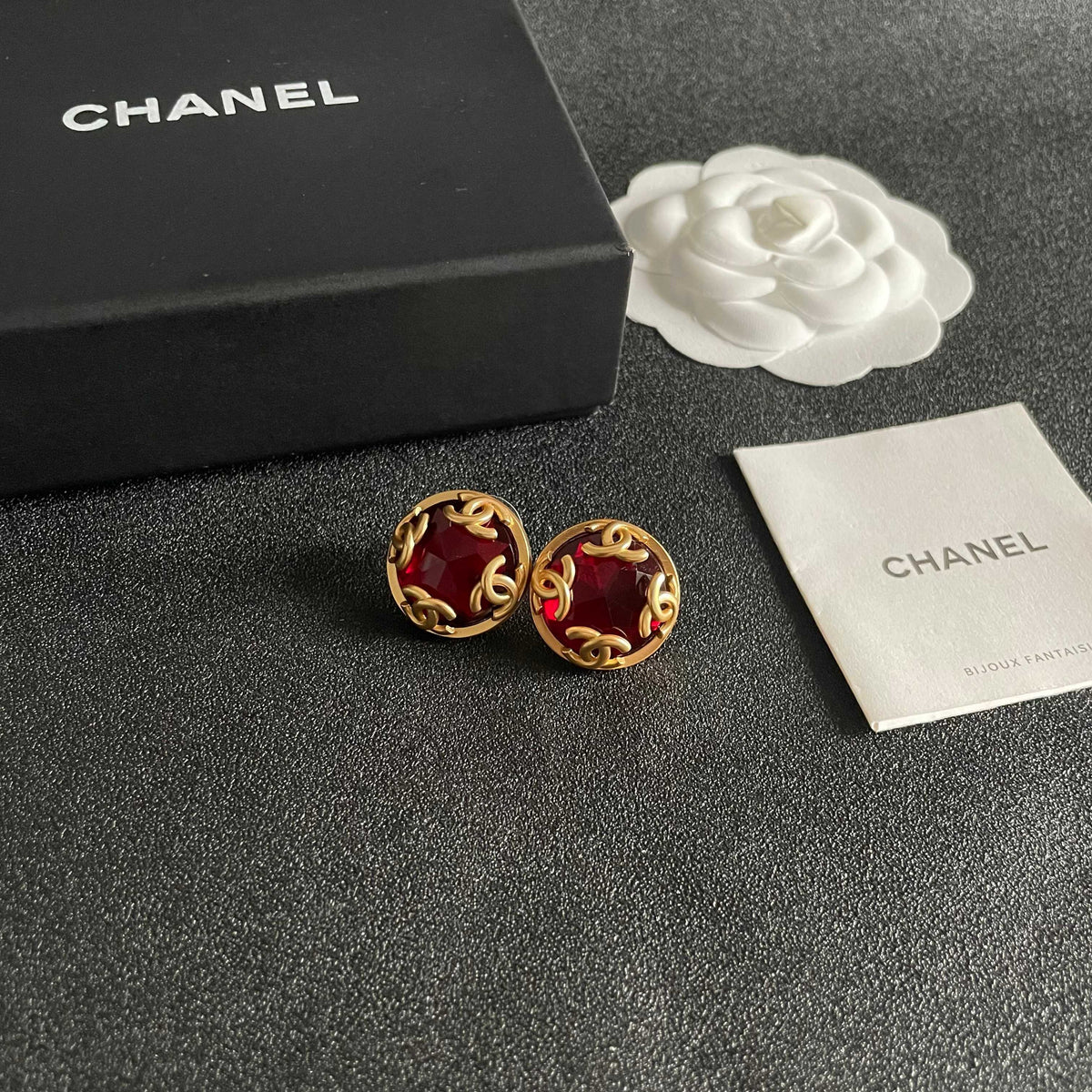 Martin Graham stud earrings in polished metal-tone – styled product view