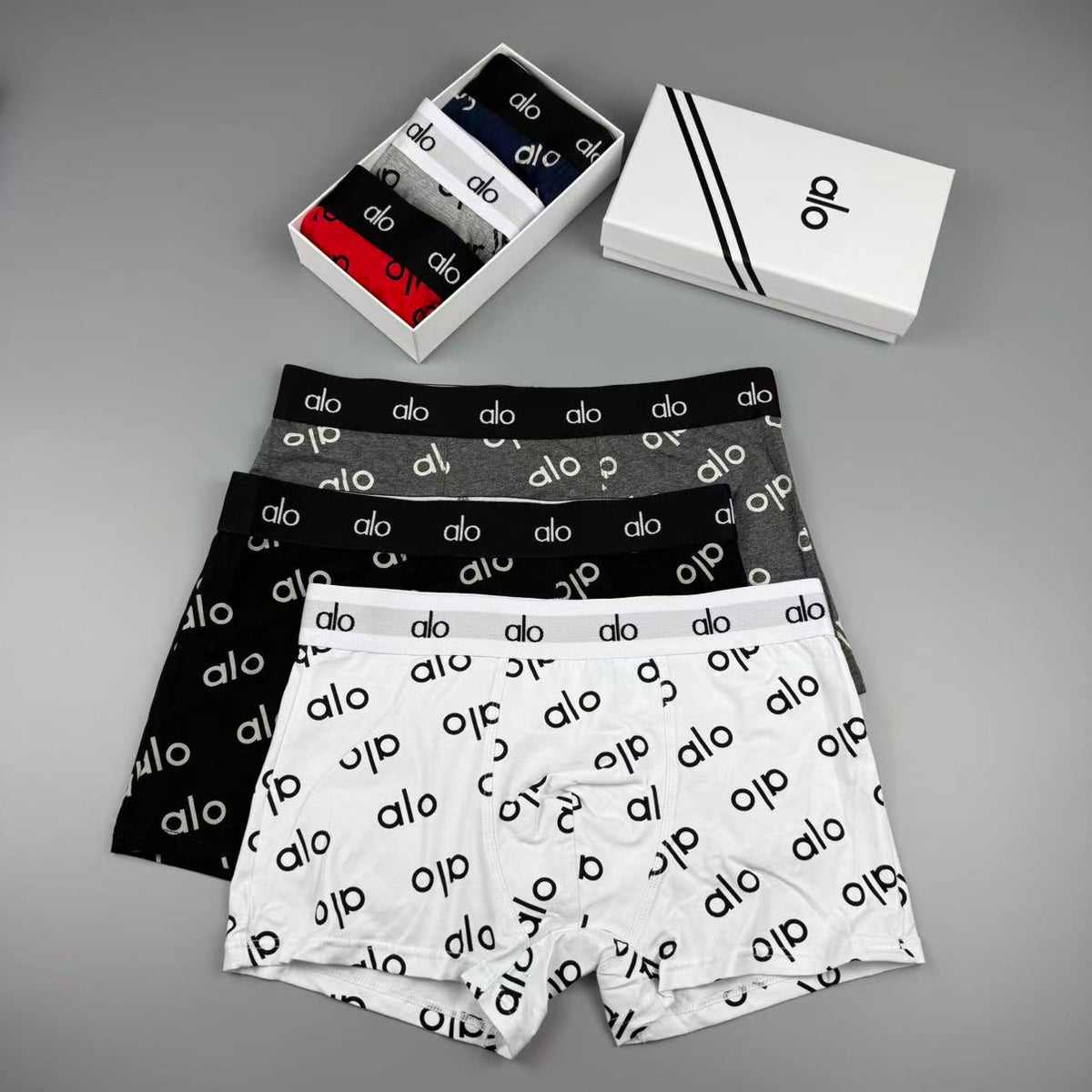 Alo All-Over Monogram-Style Patterns Men's Boxer Briefs - 3-Piece Box