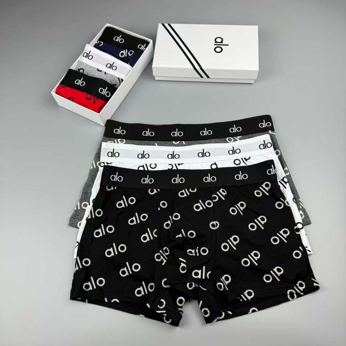 Alo All-Over Monogram-Style Patterns Men's Boxer Briefs - 3-Piece Box