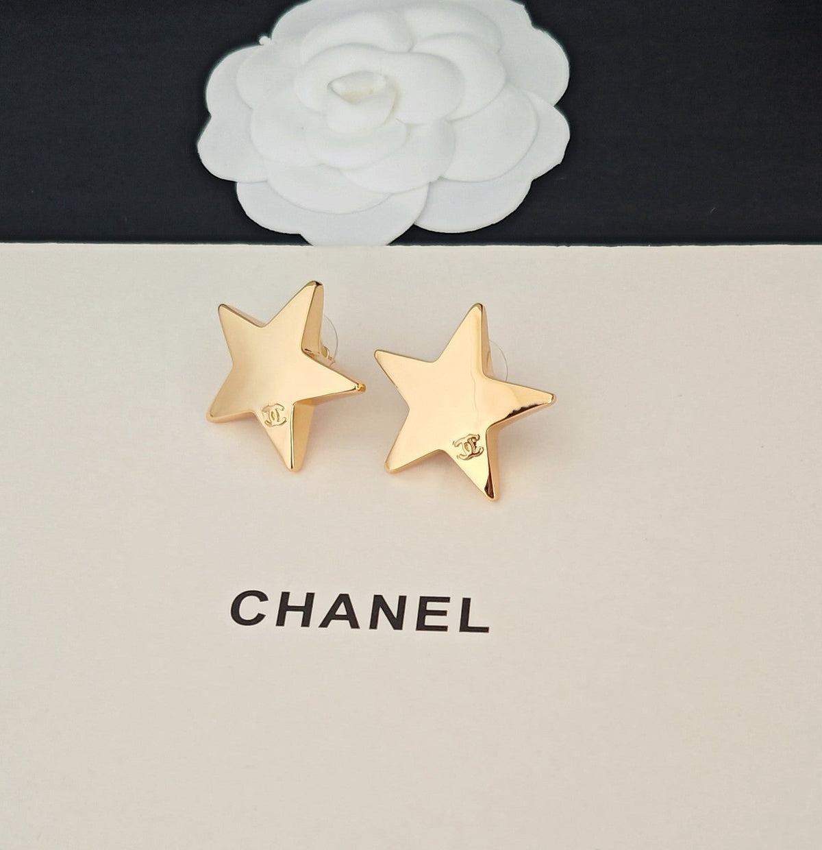 Martin Graham stud earrings in polished metal-tone – detail view