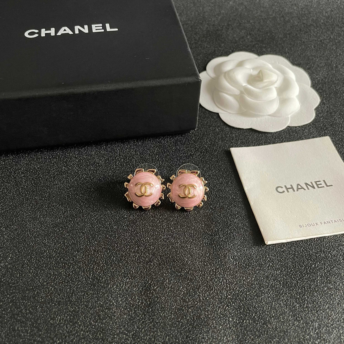Martin Graham stud earrings in polished metal-tone – styled product view