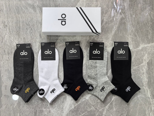 Alo Cotton Visible Colour, Cuff And Emblem Details No-Show Socks - 5-Pair Set