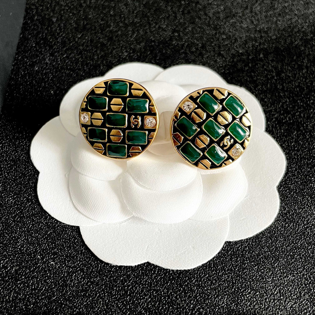 Martin Graham stud earrings in polished metal-tone – front product view